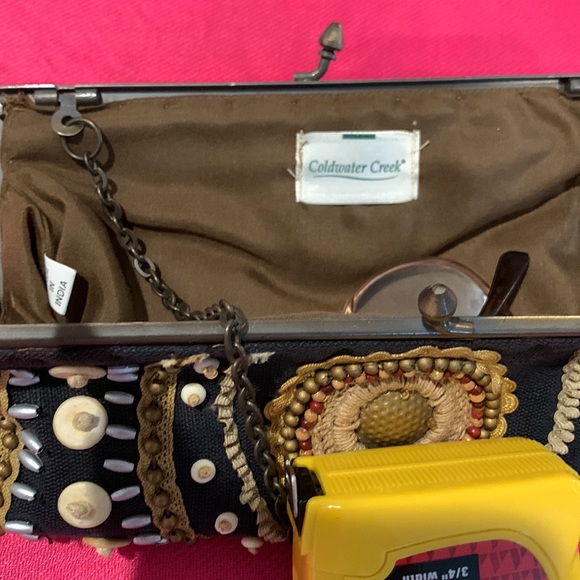 Black and Tan beaded small fabric evening bag. Cold water Creek. 4” x 8”. - Picture 7 of 7